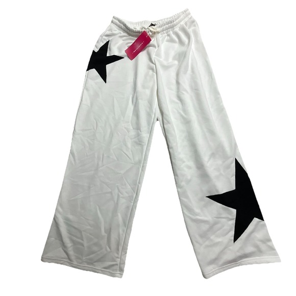 SHEIN Pants - SHEIN Icon Women's Sweatpants Size L White with Black Stars NWT Baggy Athletic